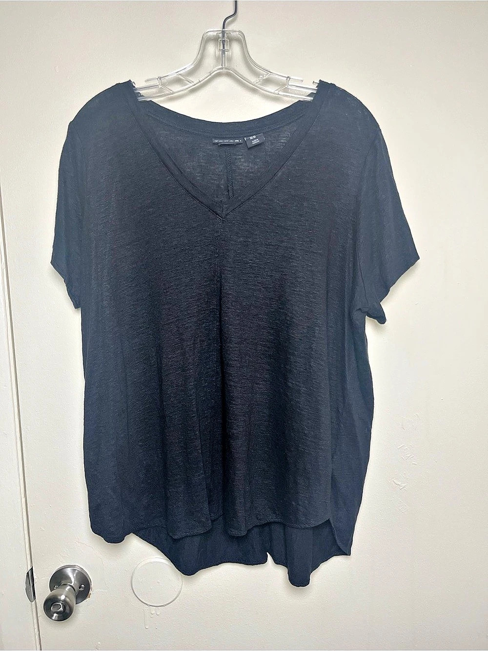 Women's Tahari 100 Linen Short Sleeve Tunic Minimalist Basics in Black Size M